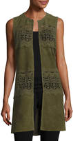 Thumbnail for your product : Neiman Marcus Long Suede & Lace Topper Vest, Olive