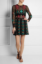 Thumbnail for your product : Valentino Leather-appliquéd beaded tulle mini dress