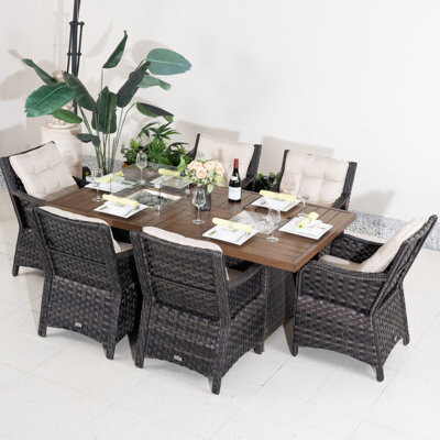 Red Barrel Studio Brockington 6-Person Wicker Patio Dining Set With Rectangular Table