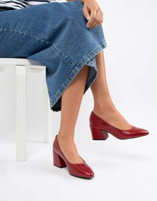 ASOS Design DESIGN Sahara leather mid heeled court shoes in red leather