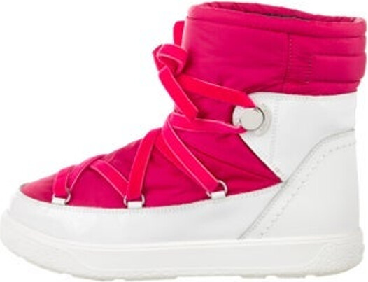 Moncler Nylon Ankle Lace-Up Boots Pink Colorblock Pattern Rubber Trim Round-Toes Lace-Up Closure at Uppers Includes Box Designer