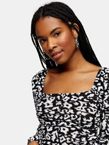 Thumbnail for your product : Topshop Animal Long Sleeve Ruched Crop Top - Multi