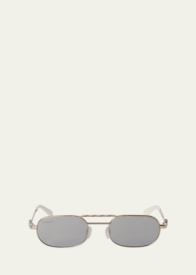 Off-White Men's Baltimore Double-Bridge Oval Sunglasses, Black Dark Grey, Men's, Sunglasses Round Sunglasses