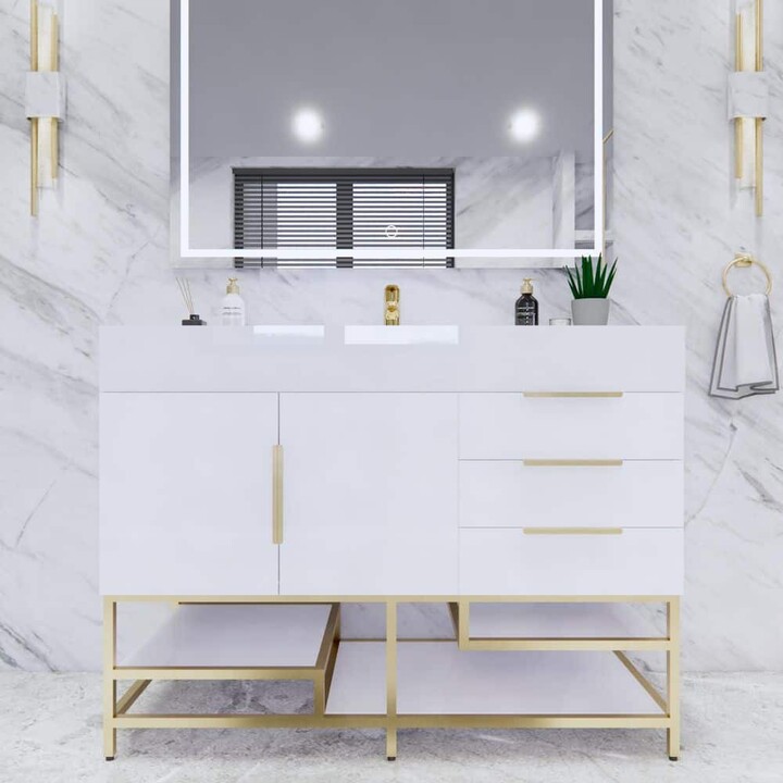 BV Better Vanity Bethany 47 in. W. x 20 in. D x 36 in. H Single Sink Freestanding Bath Vanity in High Gloss White with White Acrylic Top