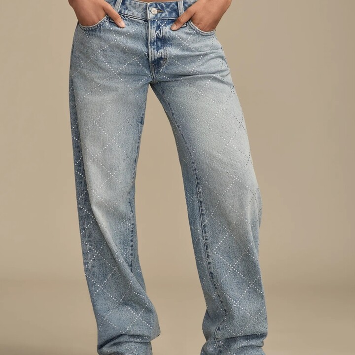 Lucky Brand Lucky Legend Rhinestone Baggy - Women's Jeans Denim Pants in Snow Cone Wash