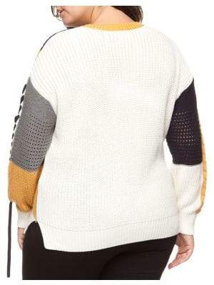 Dex Plus Long-Sleeve Colourblock Cable-Knit Sweater