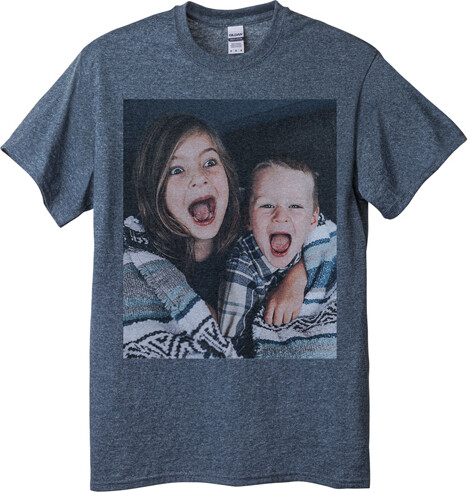 Custom Dark Heather T-Shirts: Photo Gallery Portrait, Adult (XL), Customizable Front & Back, White