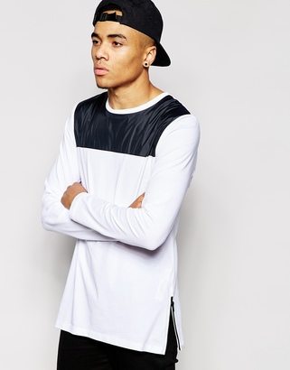 ASOS Longline Long Sleeve T-Shirt With Woven Panel And Side Zips