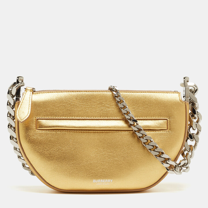 Burberry Gold Leather Mini Olympia Zip Chain Bag - ShopStyle