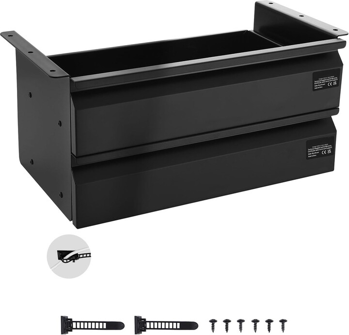 KFFKFF 16" Broad Under Table Drawer, Pull-out Attachment Beneath Desk, Concealed Dual Layer Desktop Organizer, Smooth Ball-bearing Movement, Undermount Stationery Drawer