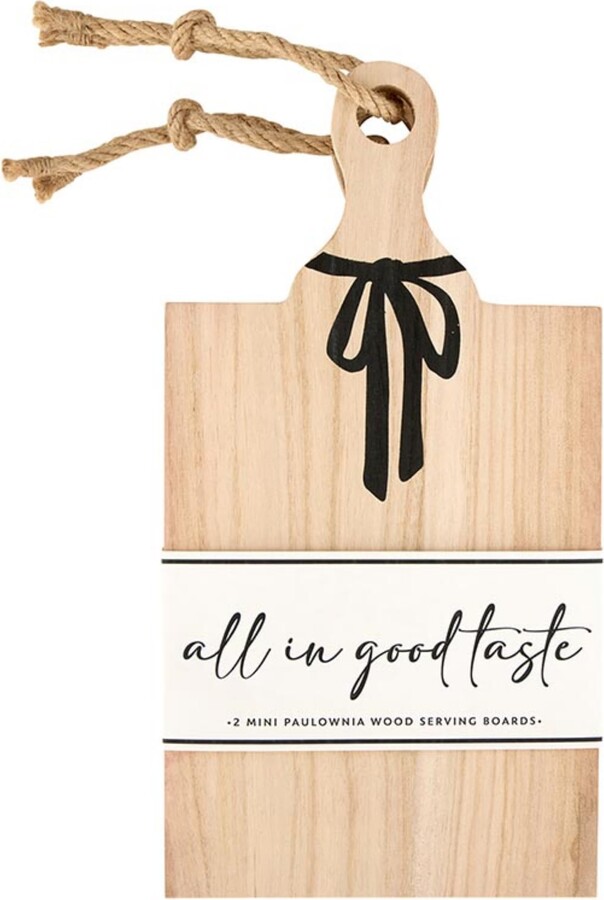 Santa Barbara Design Studio Charcuterie Boards Wood Serving Tray for Cheese, Meat, and Fruit, Black Bow, Mini - Set of 2