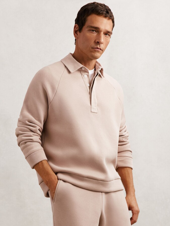 Reiss Pink Cotton-blend Fleece-back Polo Shirt