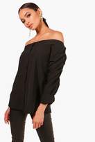 Thumbnail for your product : boohoo Ruched Sleeve Bardot Shirt