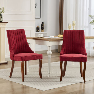 Alcott Hill Set Of 2 Dining Chair Upholstered Accent Chair Kitchen Chair With Curved Solid Wood Legs