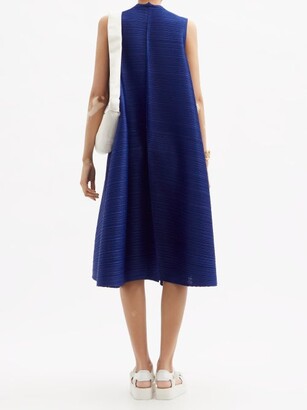 Pleats Please Issey Miyake V-neck Technical-pleated Trapeze Dress - Blue