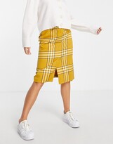 Thumbnail for your product : Monki recycled polyester co-ord check midi skirt in yellow