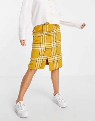 Monki recycled polyester co-ord check midi skirt in yellow