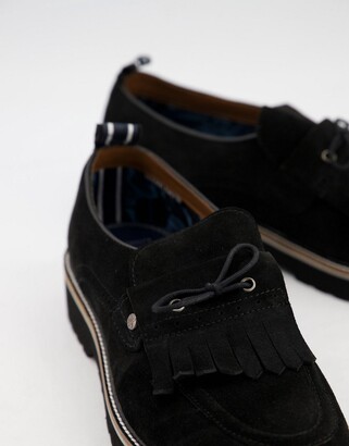 Original Penguin suede chunky fringe loafers in black
