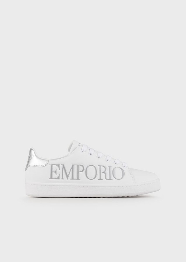 emporio armani leather sneakers with embossed logo on the side