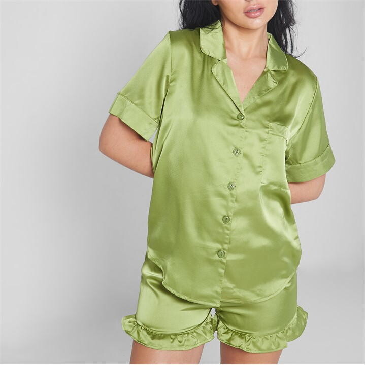 Short Pyjama Missguided Satin Pyjamas Missguided Satin Frill - Main Image