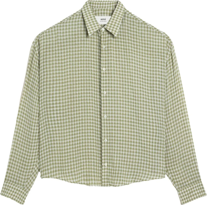 AMI Paris Ami de Coeur-embroidery gingham-print shirt