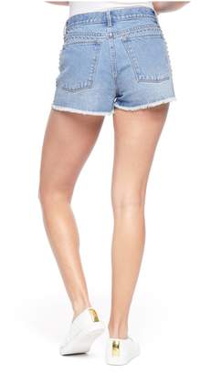 Juicy Couture Palm Patch Frayed Denim Mid-Rise Short