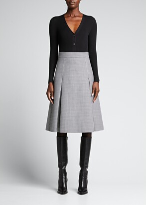 Akris Plaid Box-Pleated Wool Midi Skirt
