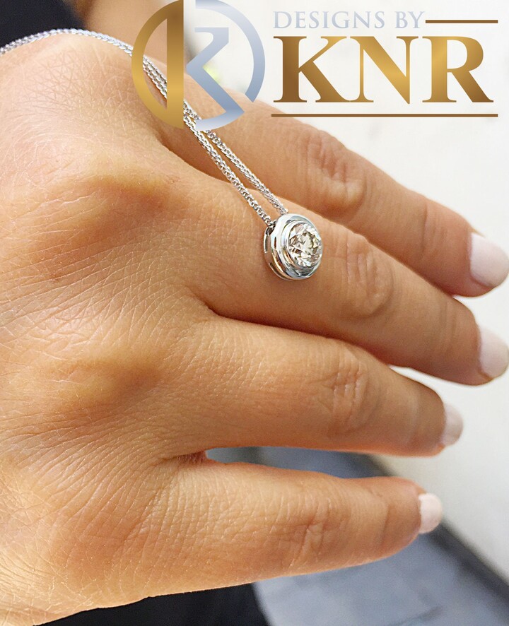 Etsy Round Cut Natural Diamond Pendant & Chain Bezel Set Solitaire Necklace Anniversary Gift Wedding 14K Solid White Gold 0.70Ct