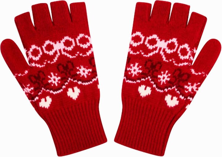 LoveShackFancy Women's Emeri Wool Fair Isle Fingerless Gloves In Red Velvet Truffle