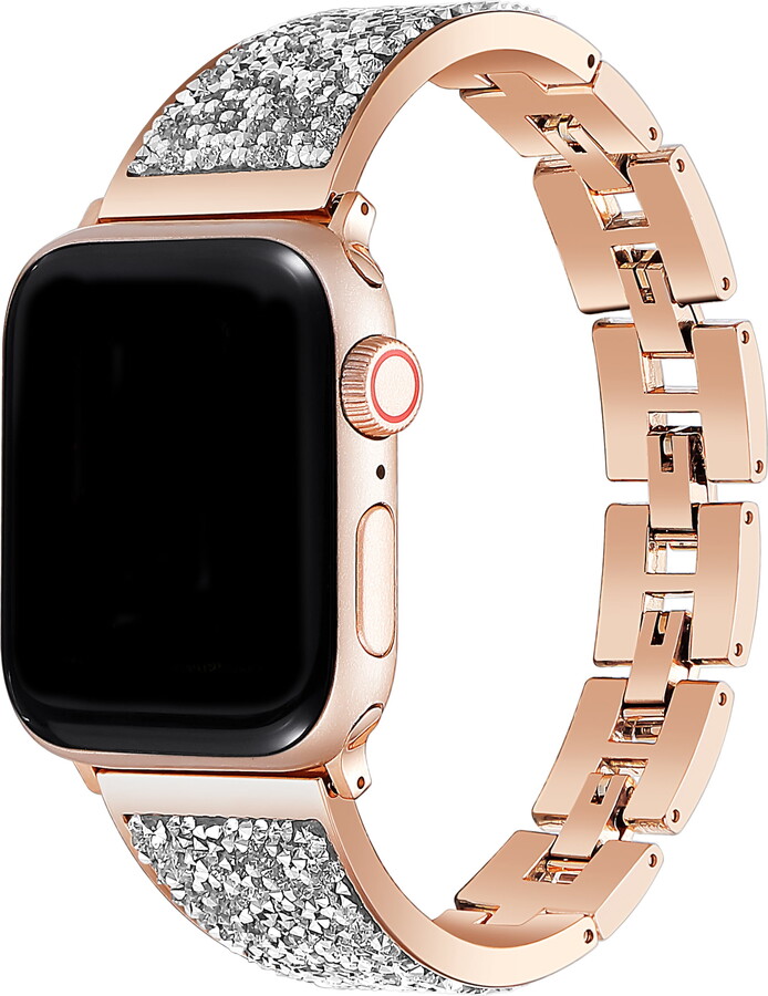 The Posh Tech Women's Windsor Rose Gold Stainless Steel Stones Band for Apple Watch- Size 42mm/44mm/45mm