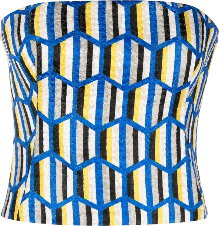Gemy Maalouf Geometric-Pattern Strapless Top