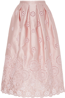 Rochas Floral Eyelet Midi Skirt