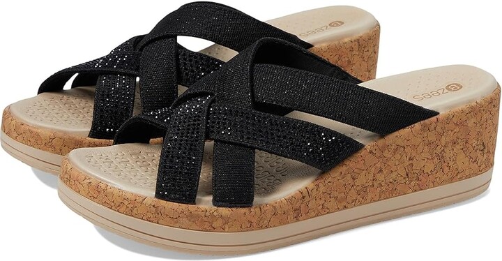Bzees Reign Wedge Sandals Women's Sandals Black : 10 M, Textile