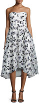 Thumbnail for your product : Lela Rose Strapless Stamped-Floral Dress, Ivory/Black