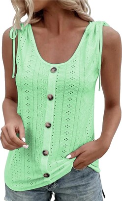 KUIH Fashion Womens Sleeveless Vest Blouses U-Neck Ladies Shirts Button  Summer Tank Tops Solid T-Shirt Casual Loose Work Tunic Comfy Soft Pullover  Party Date Camisoles Daily Clothing for UK Size 8-16 -