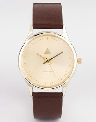 ASOS Watch With Gold Case And Brown Strap - Brown