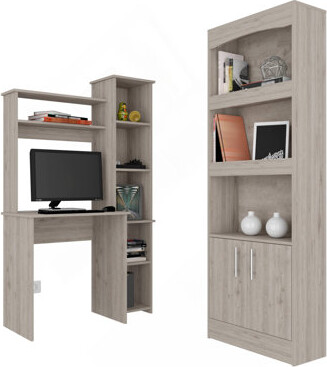 Corrigan Studio 2 Piece Office Set, Dozza Bookcase + Aramis Desk, Light Gray