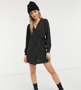Thumbnail for your product : Wednesday's Girl long-sleeved mini wrap dress in washed denim
