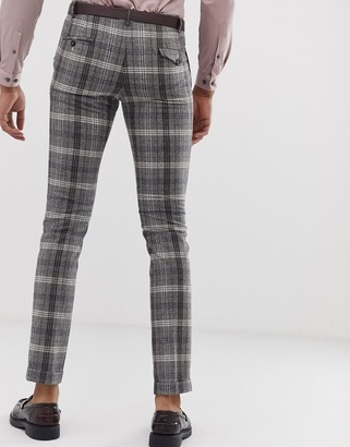 Twisted Tailor tall super skinny smart trousers in grey bold check