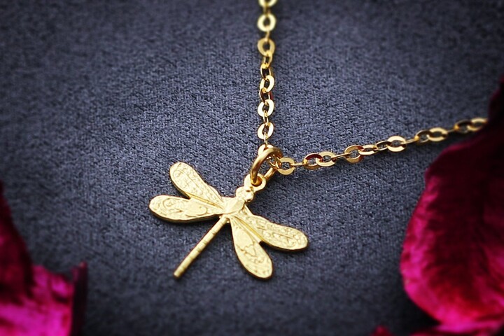 Etsy Gold Dragonfly Necklace - 18Ct Vermeil Pendant, Delicate Bug Jewelry