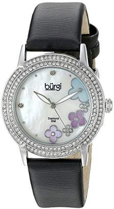 Burgi Women's BUR142SSW Silver Quartz Watch With Swarovski Crystal and Diamond Mother of Pearl Dial With Black Leather Strap