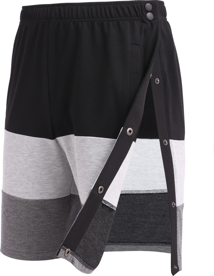 Deyeek Mens Tear Away Shorts Post Surgery Recovery Side Snap Shorts