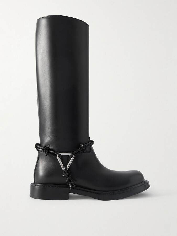 Bottega Veneta James Intrecciato-trimmed Leather Knee Boots - Black