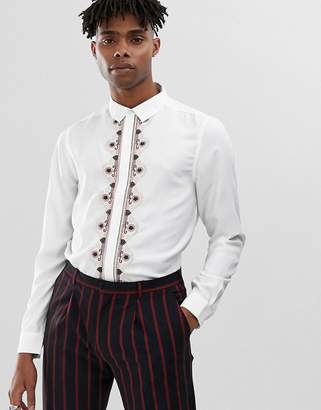 ASOS EDITION regular fit satin shirt with embroidered placket in white