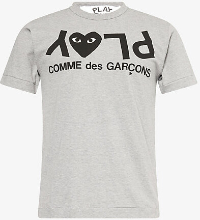Comme des Garçons PLAY Mens Grey Reverse-Logo-Print Cotton-Jersey T-Shirt L