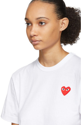 Comme des Garcons Play White and Red Mens Fit Heart Patch T-Shirt
