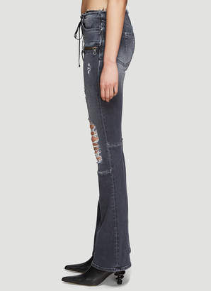 Unravel Project Stonewash Lace-up Jeans in Grey
