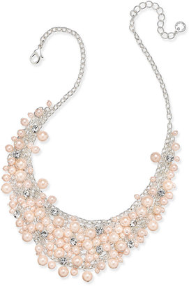 Charter Club Silver-Tone Imitation Pink Pearl and Crystal Cluster Collar Necklace, Created for Macy's