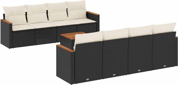 VidaXL vidaXLGardenSofaSetBlackandCreamWhitePERattanLargeModular