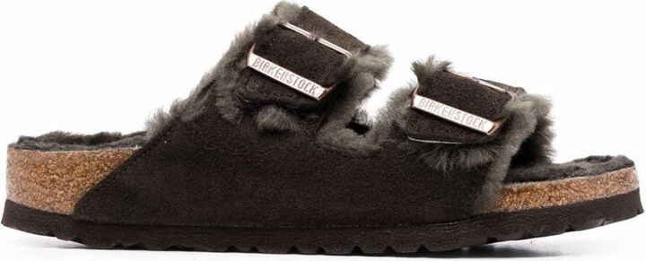 Arizona Shearling Lined Suede Two-Strap Sandals